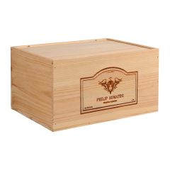 Cassa di vino in legno con incisione per 6 bottiglie, set di 6, (31,50 EUR / un.)