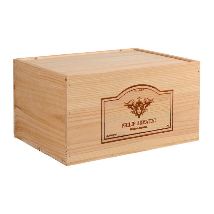 Cassa di vino in legno con incisione per 6 bottiglie, set di 6, (31,50 EUR / un.)